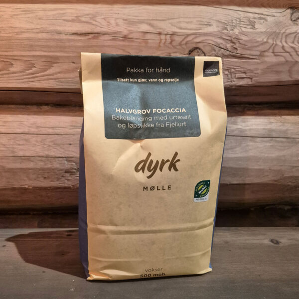 halvgrov Foccacia, bakeblanding, fra Dyrk Mølle