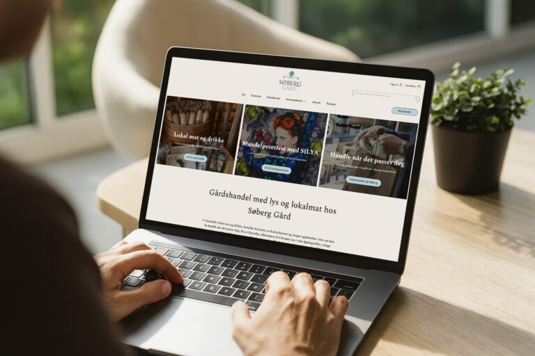 Nettsiden til søberg gård på laptop-skjerm