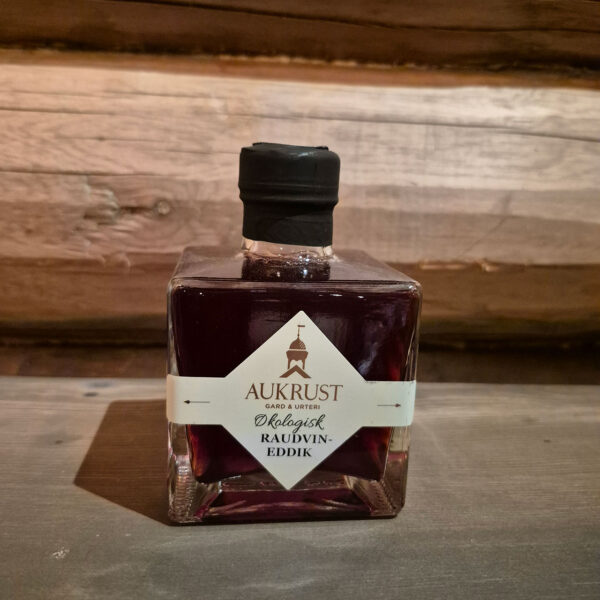 Økologisk raudvineddik fra Aukrust Gard og Urteri